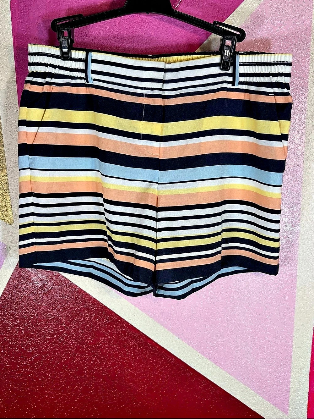 The Limited Size 6 Pastel Stripe Shorts Elastic Waist Pockets Summer Navy